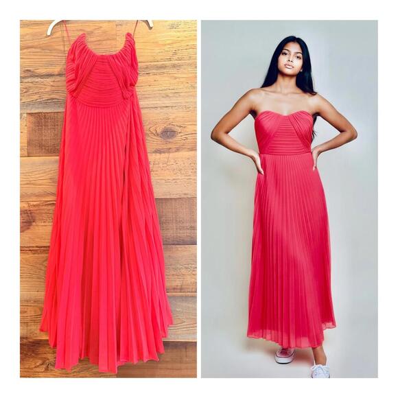Amur Dresses & Skirts - AMUR Strapless Pleated Crepe Red Midi Dress NWT